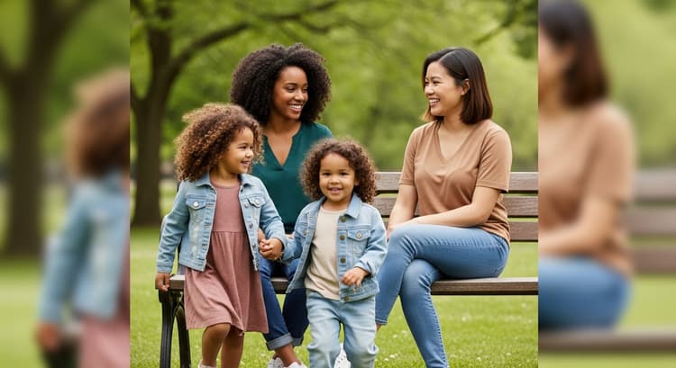 Moms and kids talking in park